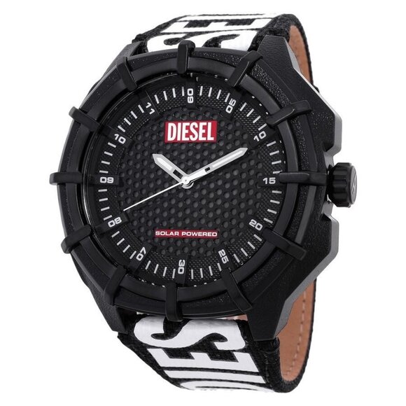 NWT Authentic Diesel Framed Solar-Powered Black Dial Men's Watch - Picture 1 of 3